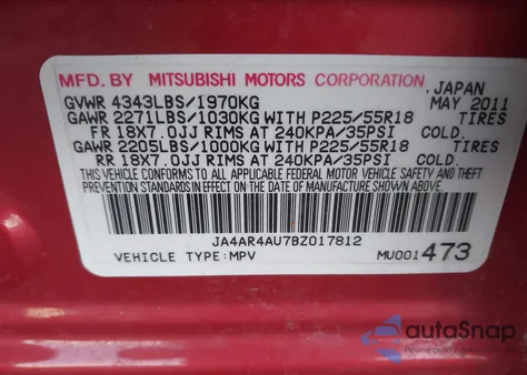2011 Mitsubishi Outlander Sport Se z USA, uszkodzony, nr VIN JA4AR4AU7BZ017812